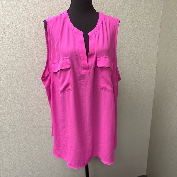 Worthington Pink Sleeveless Blouse 3X Plus Size Career Chic Pocket Top - Picture 2 of 9